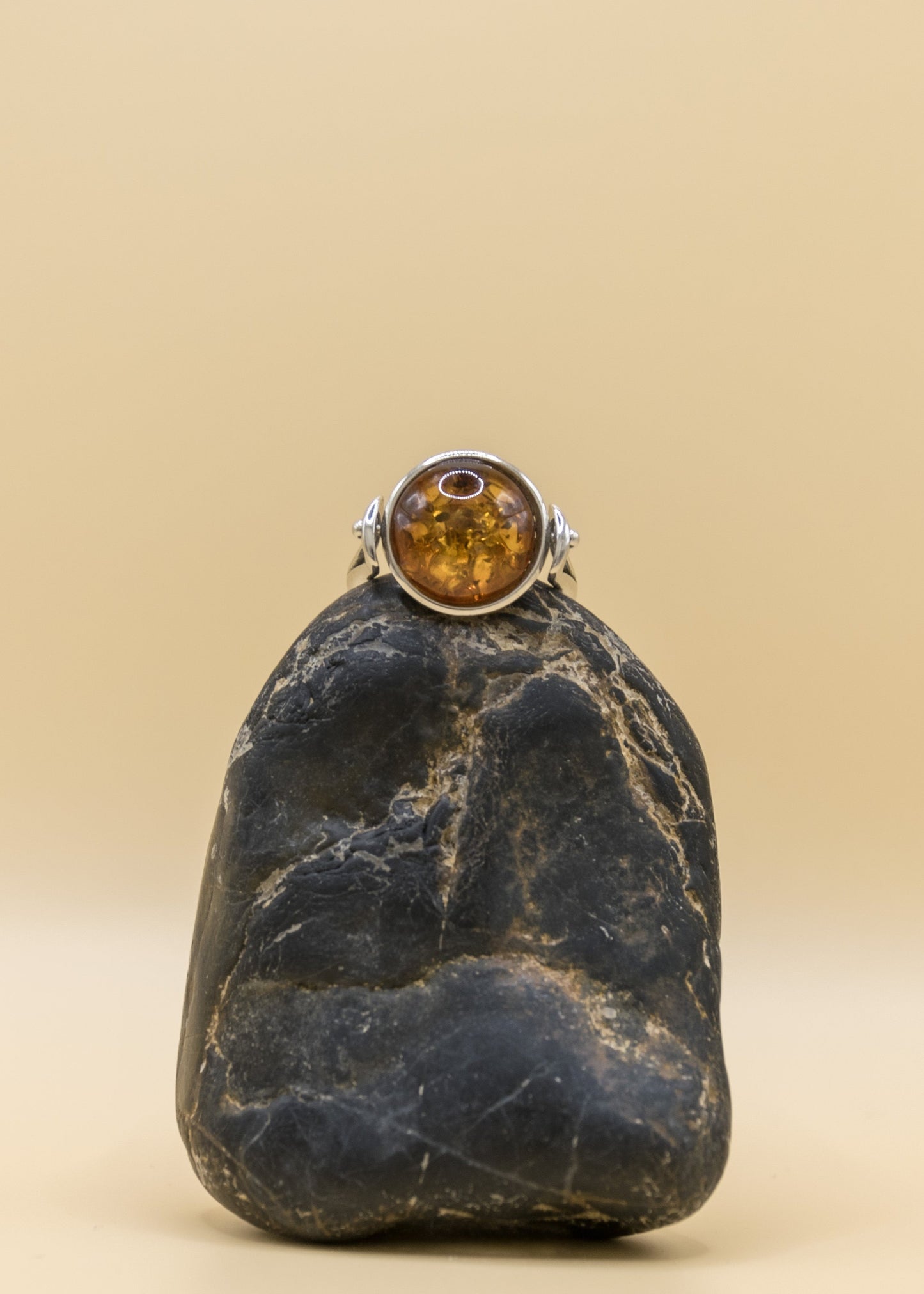 bague rotative argent et ambre