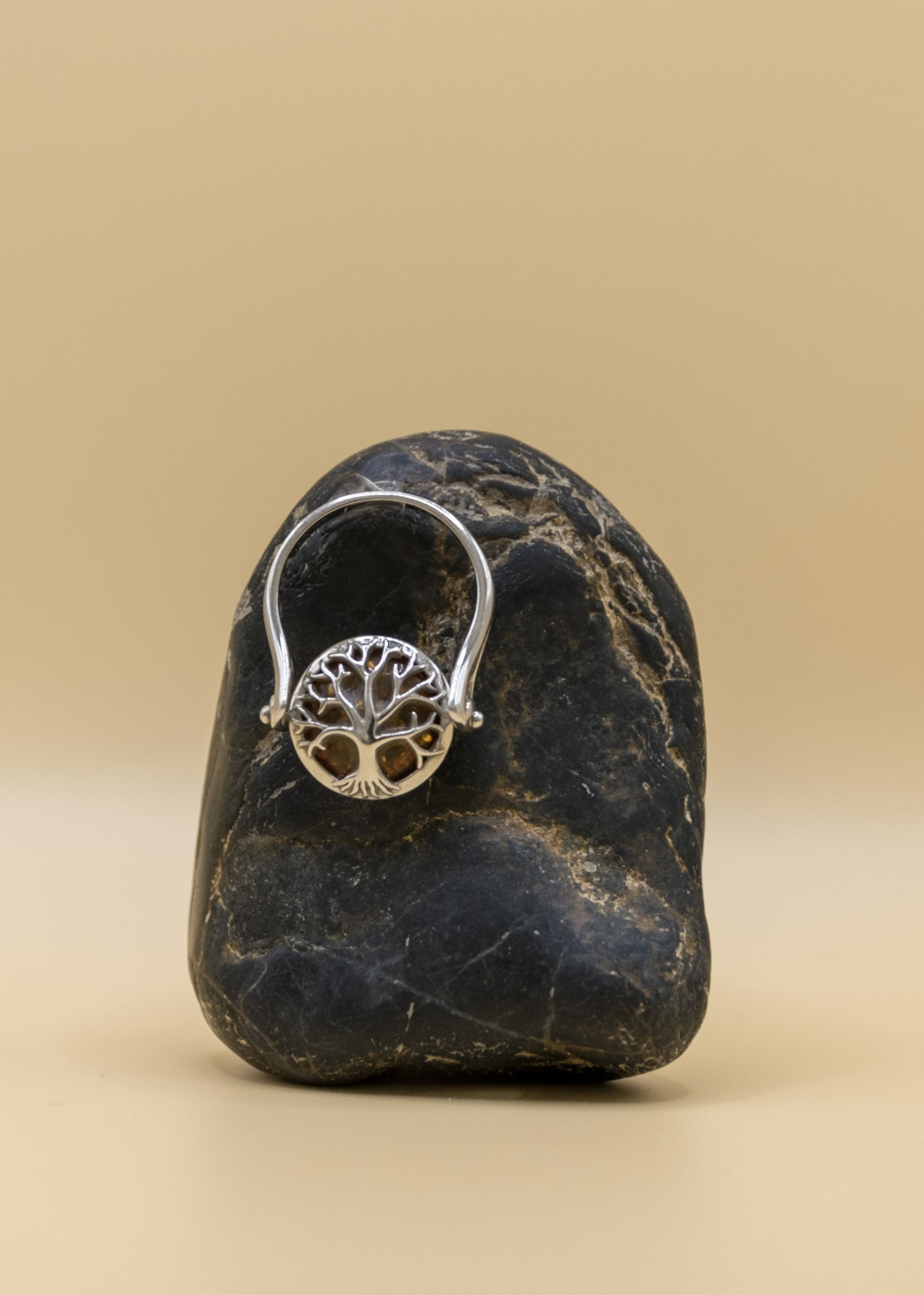 bague rotative argent et ambre