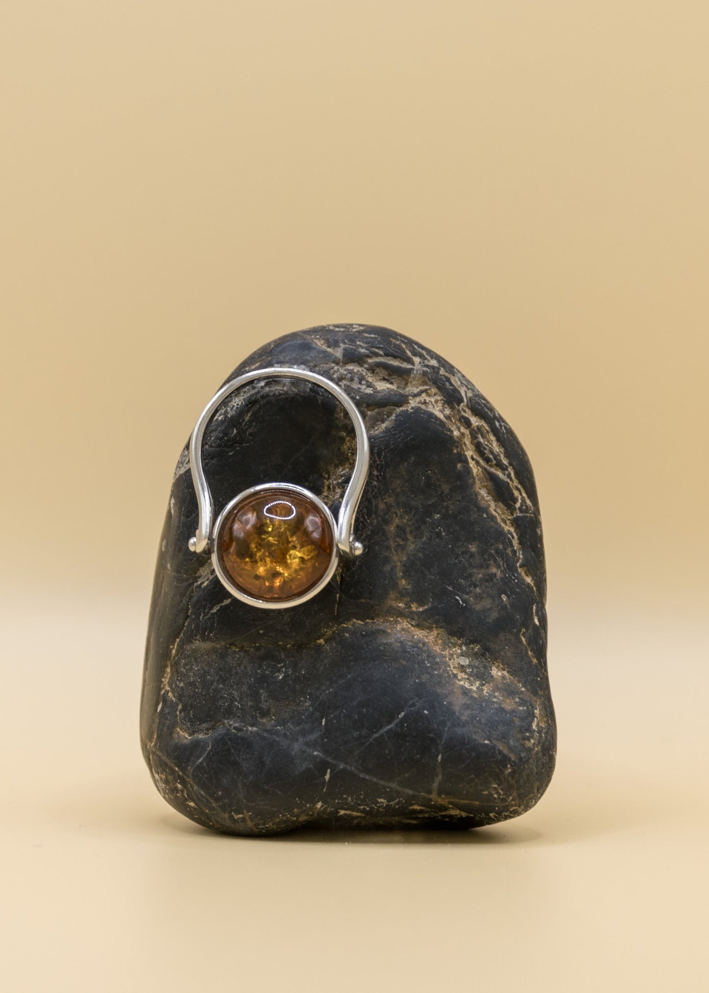 bague rotative argent et ambre