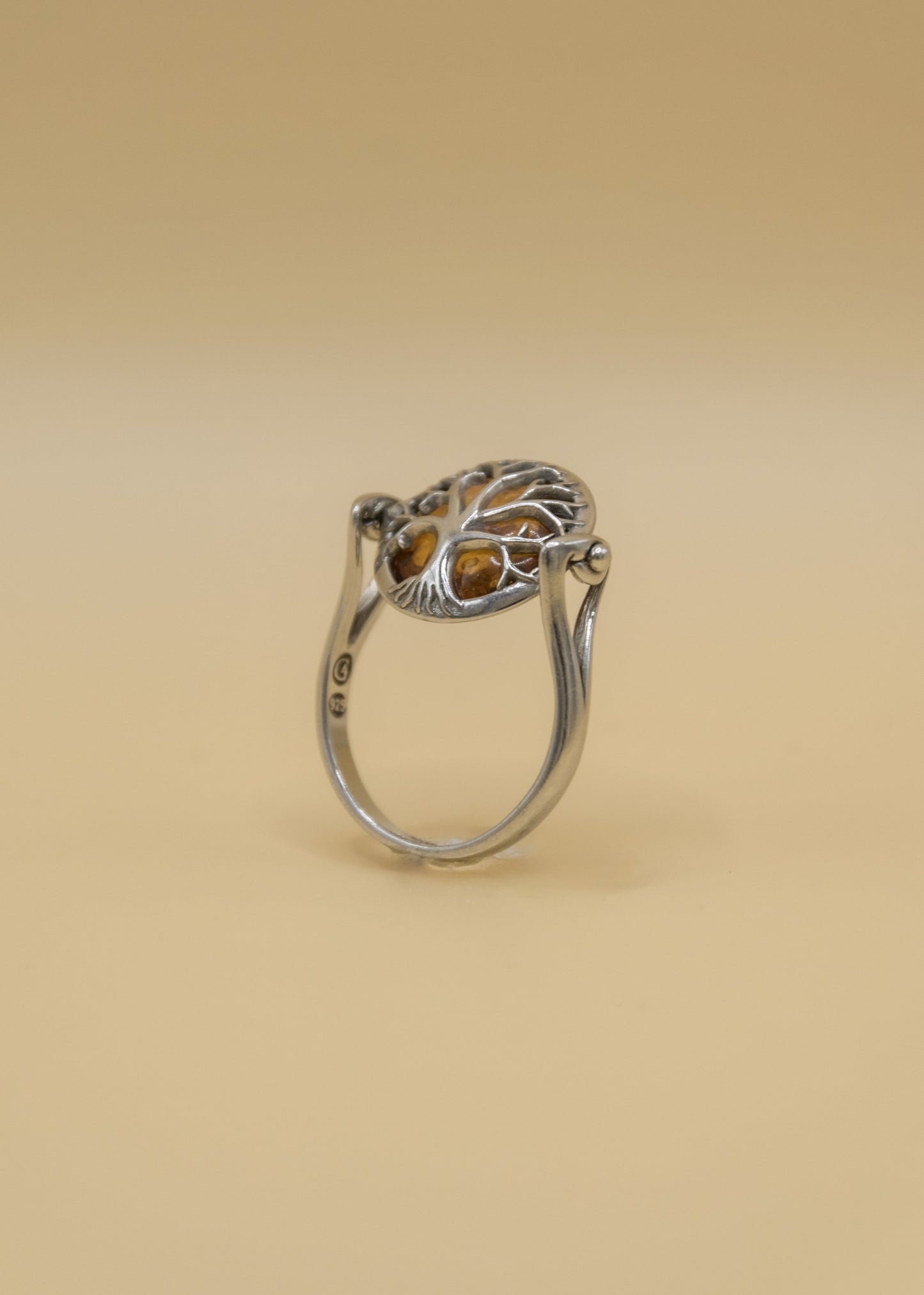 bague rotative argent et ambre