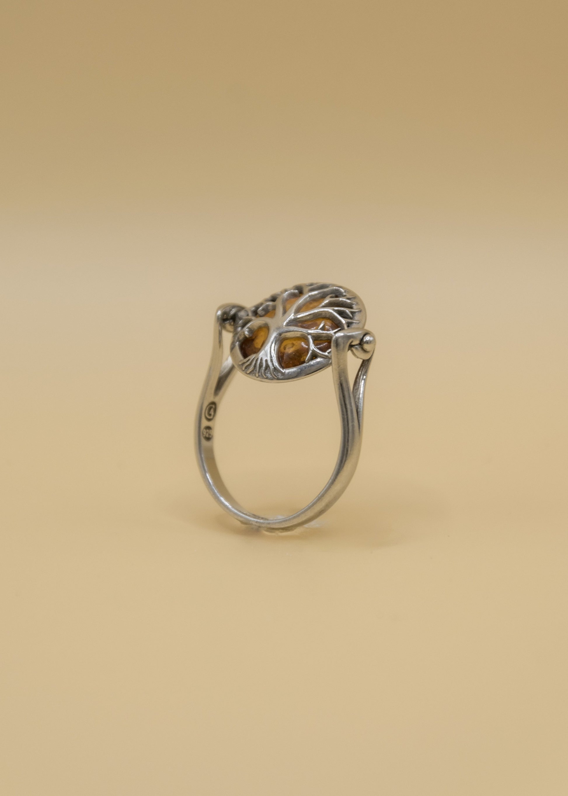 bague rotative argent et ambre